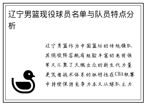 辽宁男篮现役球员名单与队员特点分析